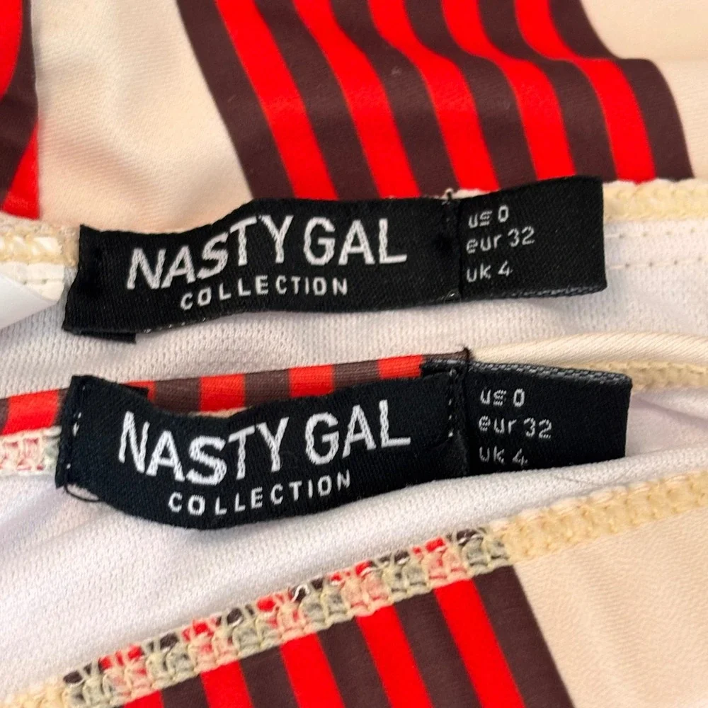 Nasty Gal Swimsuit Bikini The‎ Stripe Time Cream Red Sz 0 High Waist